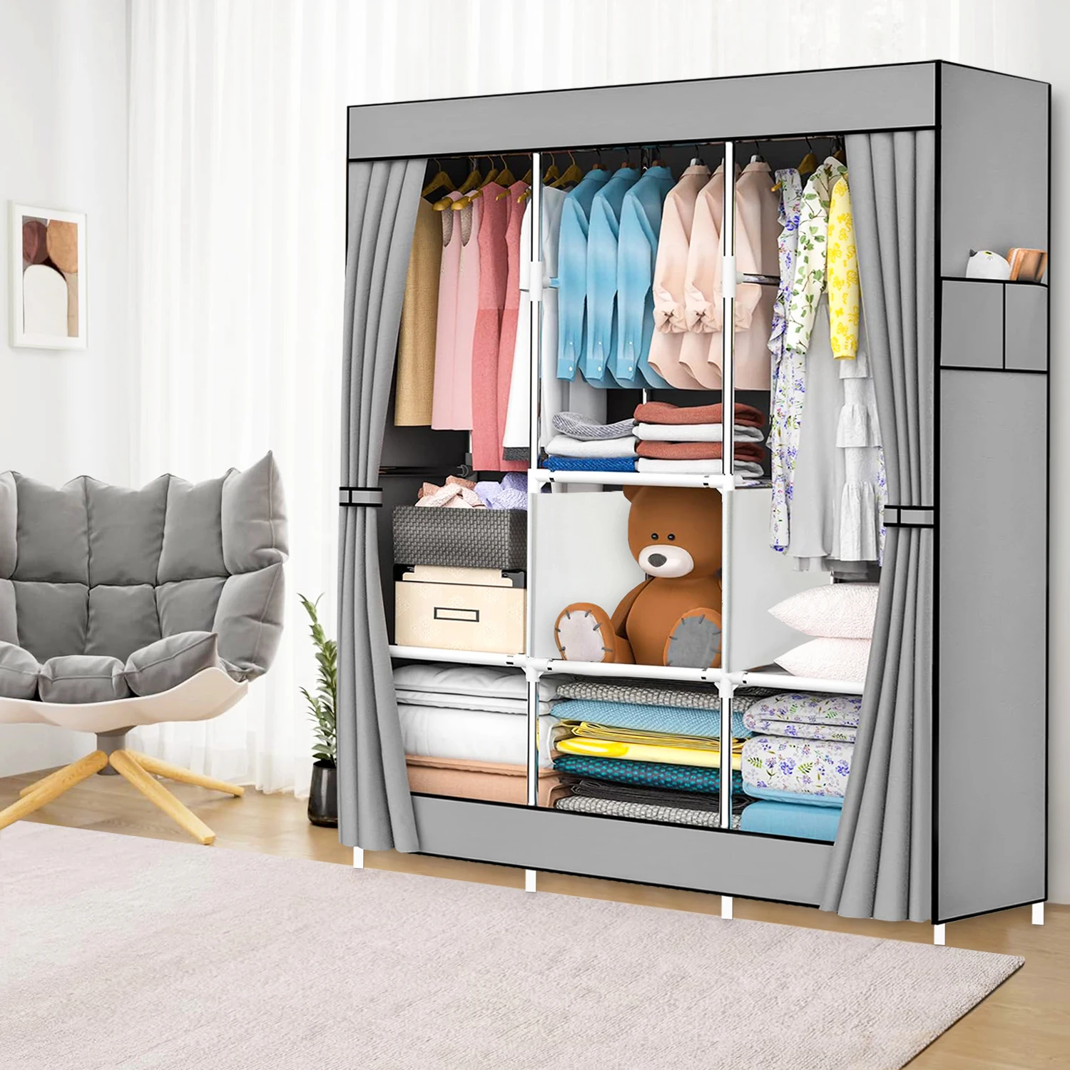 Easy to assemble simple Modern Wardrobe Clothes Organizer Non-Woven Fabric Closet Freestanding Garment Organizer
