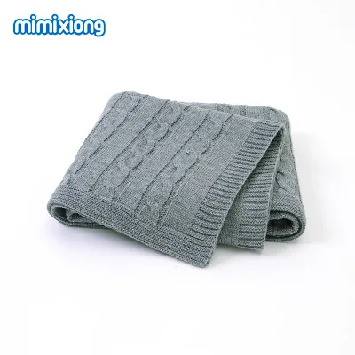 Wholesales  solid knitted baby blanket fabric natural warm knitted crochet baby swaddle wrap blanket winter