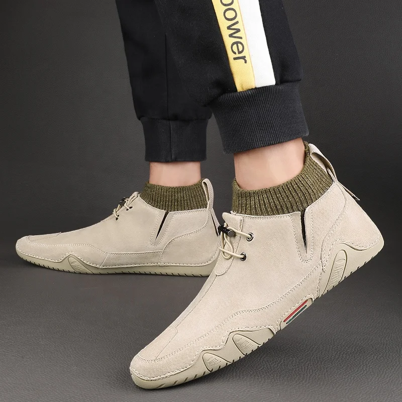 Leather Men Boots Winter  Warm Snow Boots Men Winter Casual Shoes Sneakers High Top Western Ankle Boots genuine leather shoes