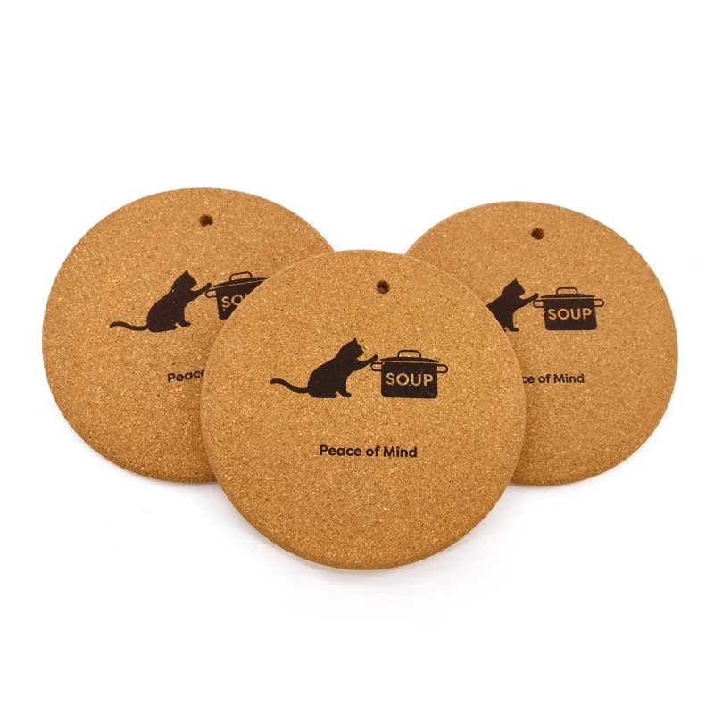 Economical custom design recyclable round pad kitchen pot holder round blank natural cork case coaster cork cat coaster