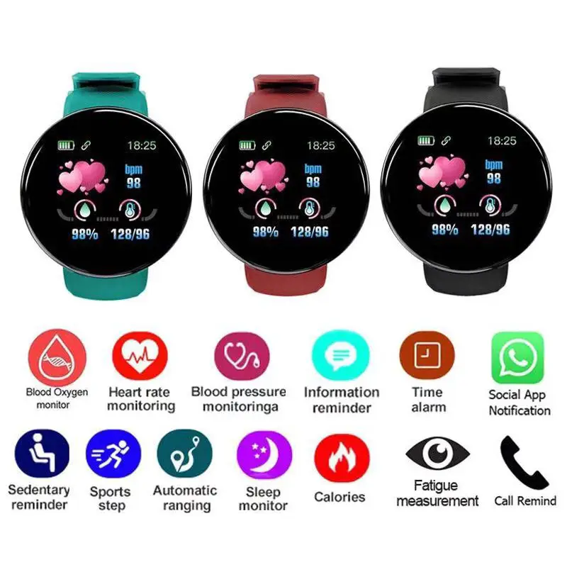 Wholesale Pedometer D18 Men Women Blood Pressure Smart Watch Gift Set 2022 Free Shipping Heart Rate Wristband for IOS Android
