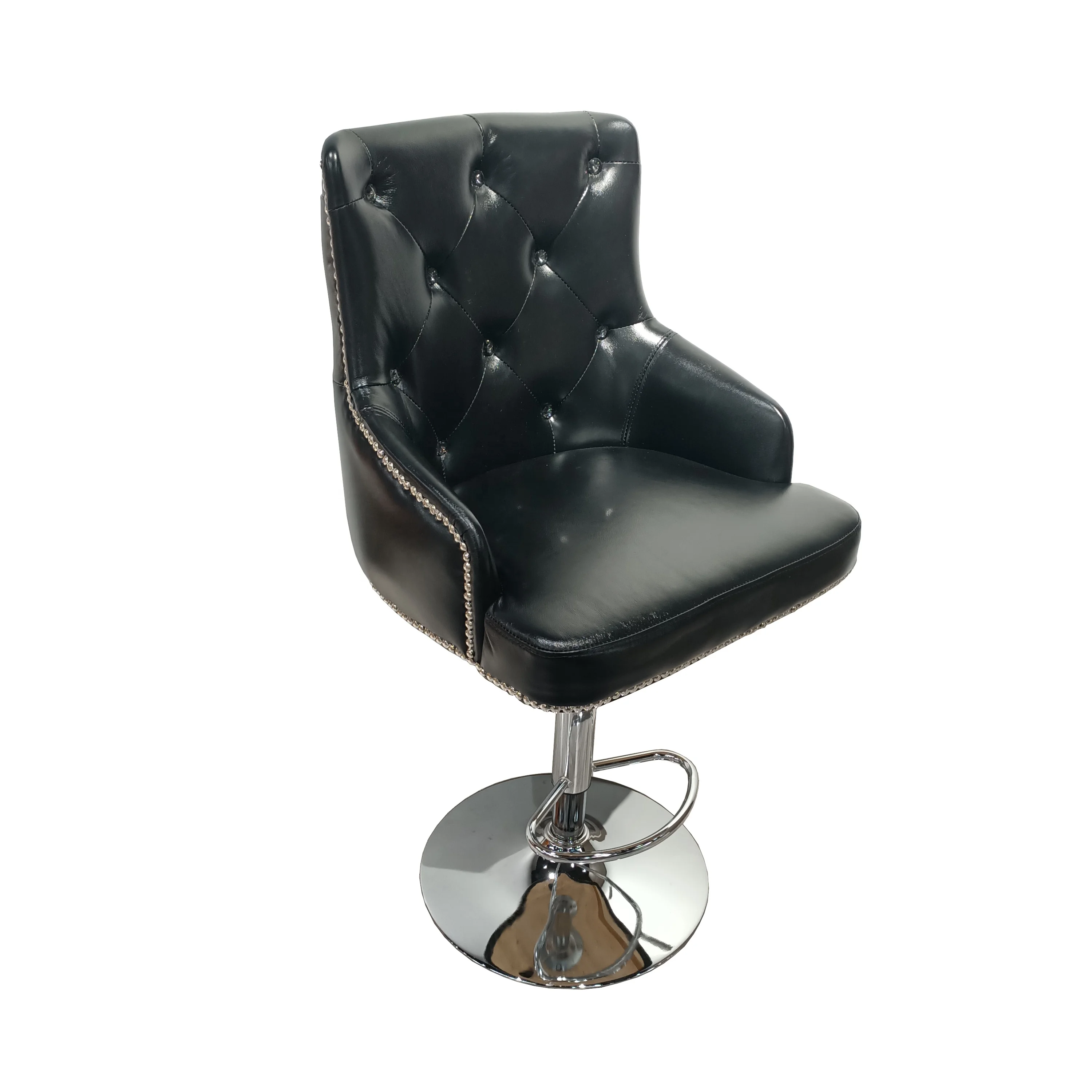 Leather  and crystal button tufted  Swivel height adjustable bar stool