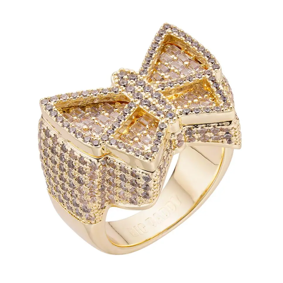 New Design Custom Hip Hop Jewelry Two Tones Iced out Zircon Diamond Emerald Cut 925 Sterling Silver Butterfly Rings