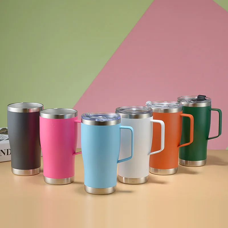 2023 New Hot Sell Double wall stainless steel vacuum insulated beer mug stainless 20oz coffee tumbler with handle