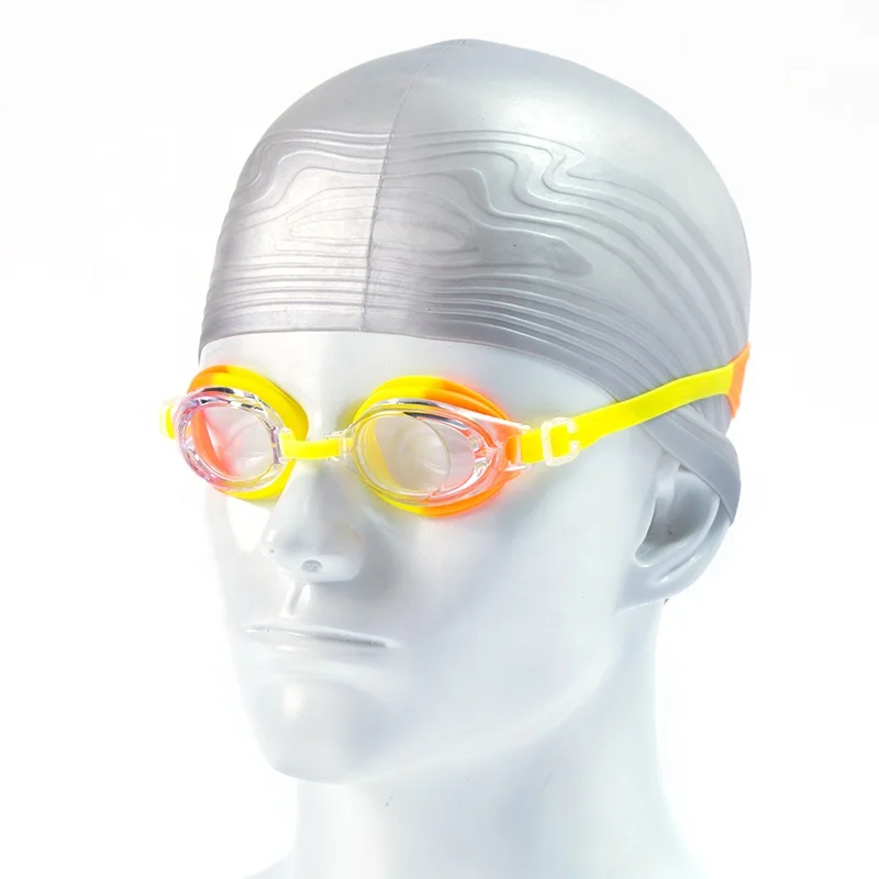 Swimming caps and glasses supplier colorful funny frames kids swim goggle with anti-fog film