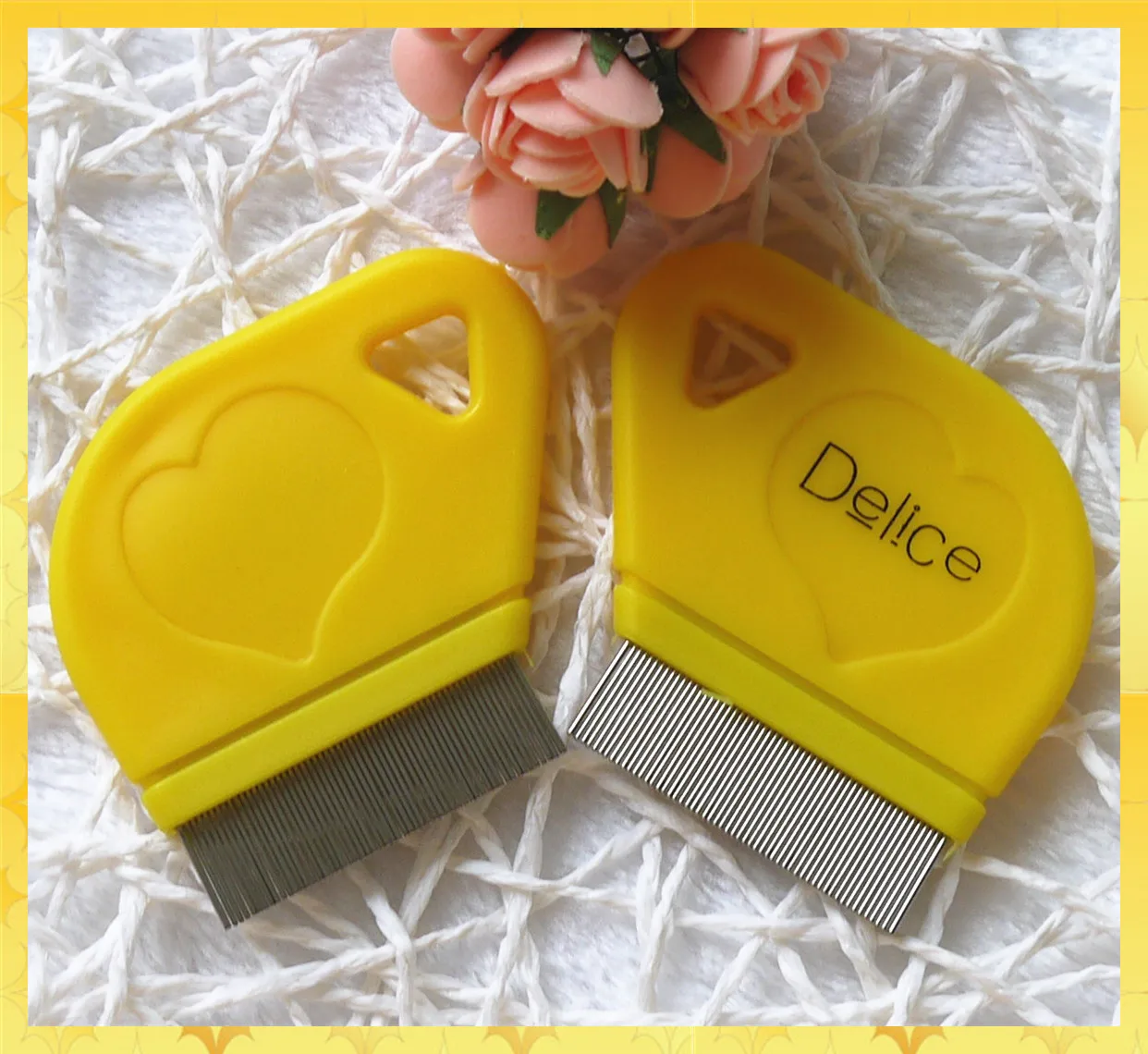 Heart Shape Handle Kids Hair Lice Nit Louse Tick Flea Cleaning Removing Comb With Stainless Steel Needles