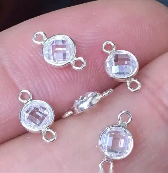 GP DSCB 3A CZ 4mm 6mm Connector S925 Silver Zircon Birthstone Connectors Checkerboard Charms permanent jewelry chains making