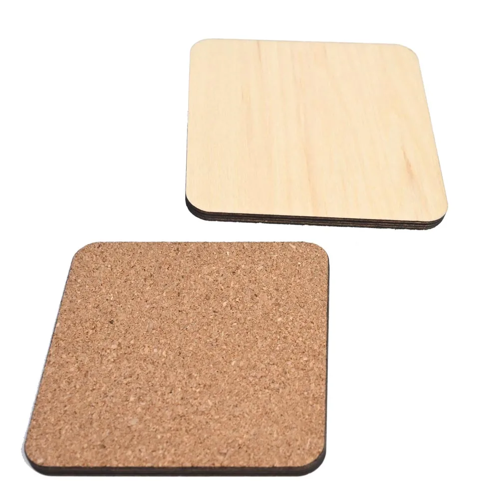 Amazon hot wholesale personalized blank sublimation wood color cork square coasters