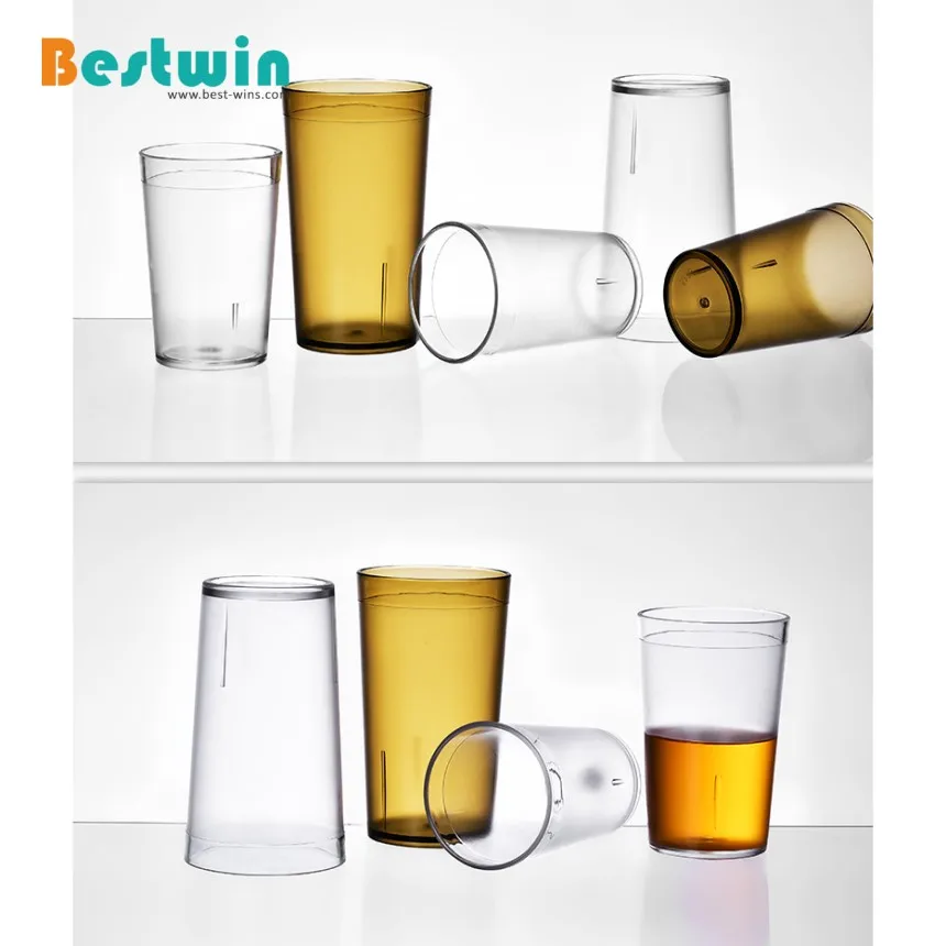 Cafeteria Restaurant Supplies Plastic Transparent Amber Beverage Juice Pebbled Tumbler Water Glass Tea Cup