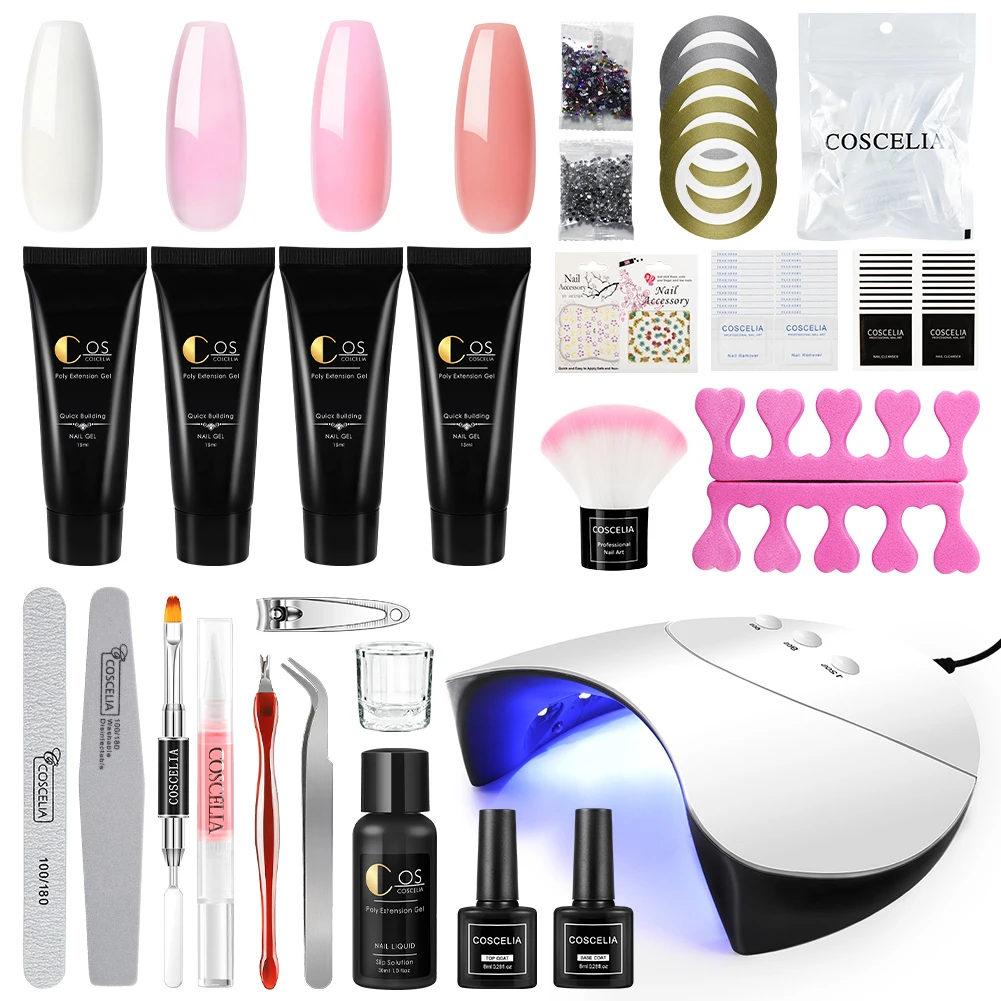 Nail acrylic quick extension gel polish supplies oem 4pcs 15ml  Starter Kit COSCELIA Poly Nail Gel Set for Nails Art