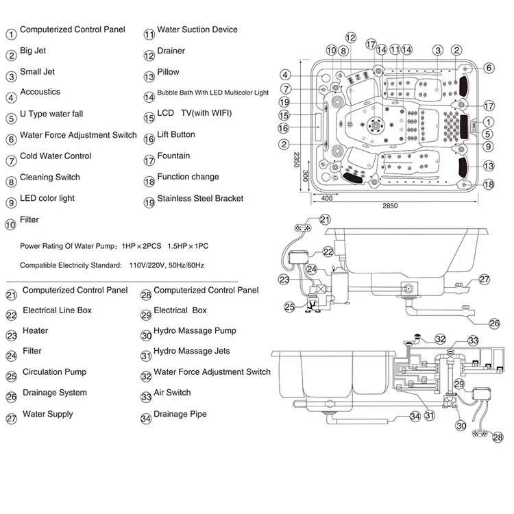 Бассейн/Ванна с гидромассажем на открытом воздухе/горячая отдельно стоящая