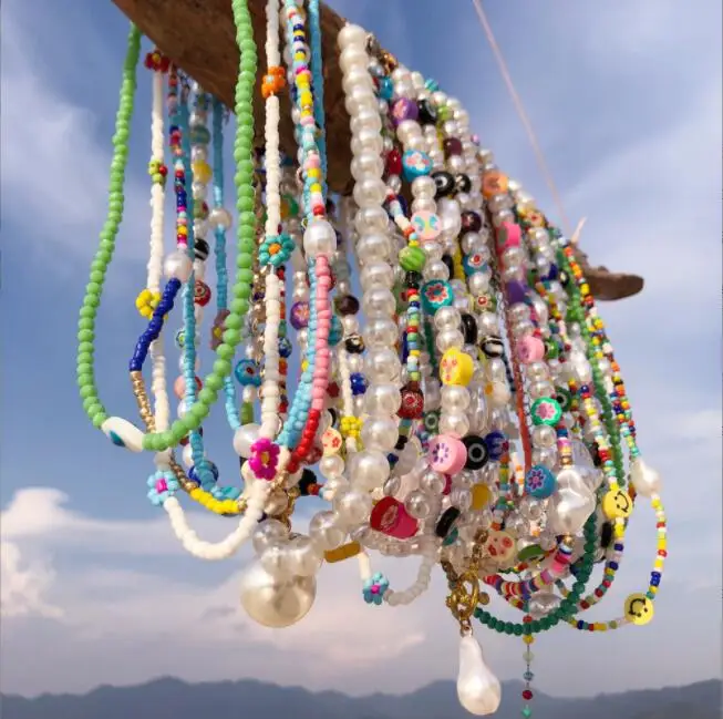 Boho Jewelry Crystal  MIYUKI seed beads Necklace versatile smile flower candy DIY pearl chain