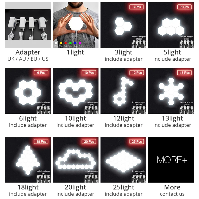 oem modern design diy night light magnetic hexagons with sensor socket creative decoration for home