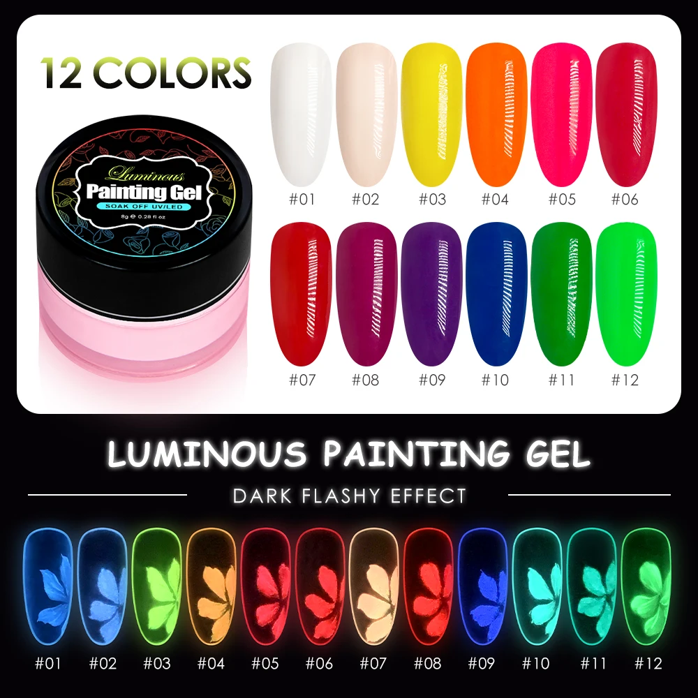 Factory Price Wholesale glow in the dark  Effect Painting UV LED Nail Gel For Drawing