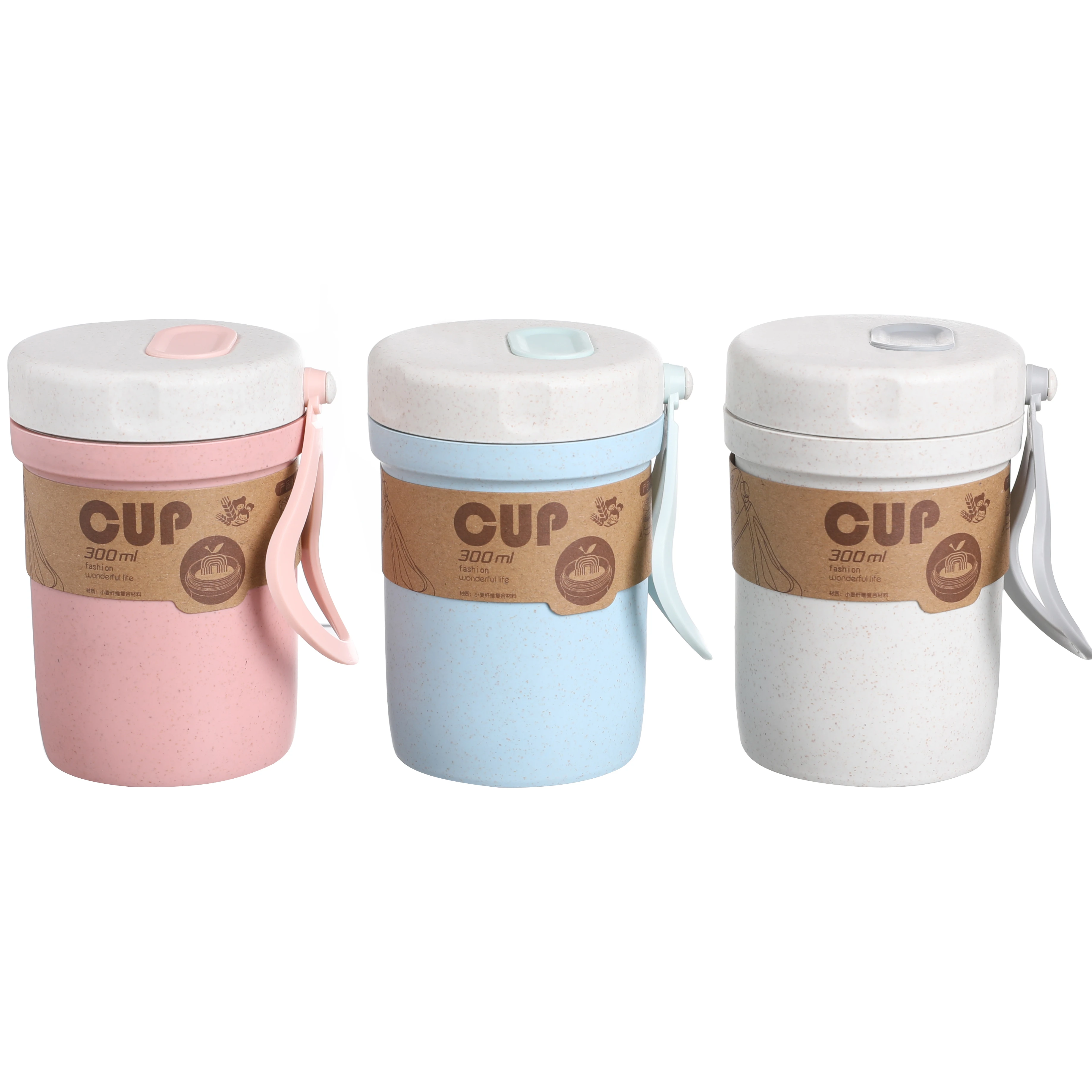 High quality silicone hand plastic coffee cup with lid wheat straw material ZG-3016 400ml