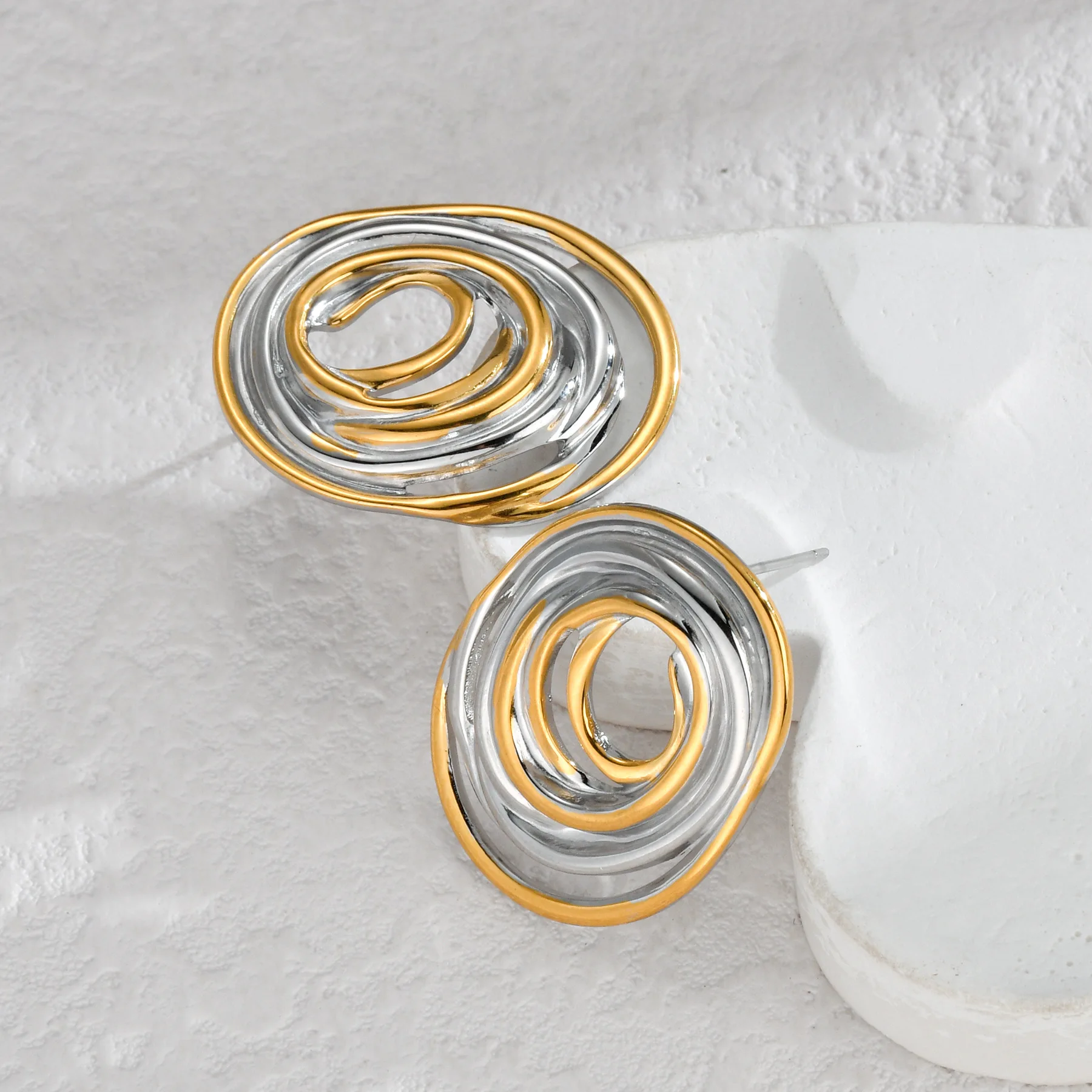 2025 New 18K Gold Earring Two-Tones Vortex MIX Unique Earrings Irregular Geometric Shape Stainless Steel Women Earrings