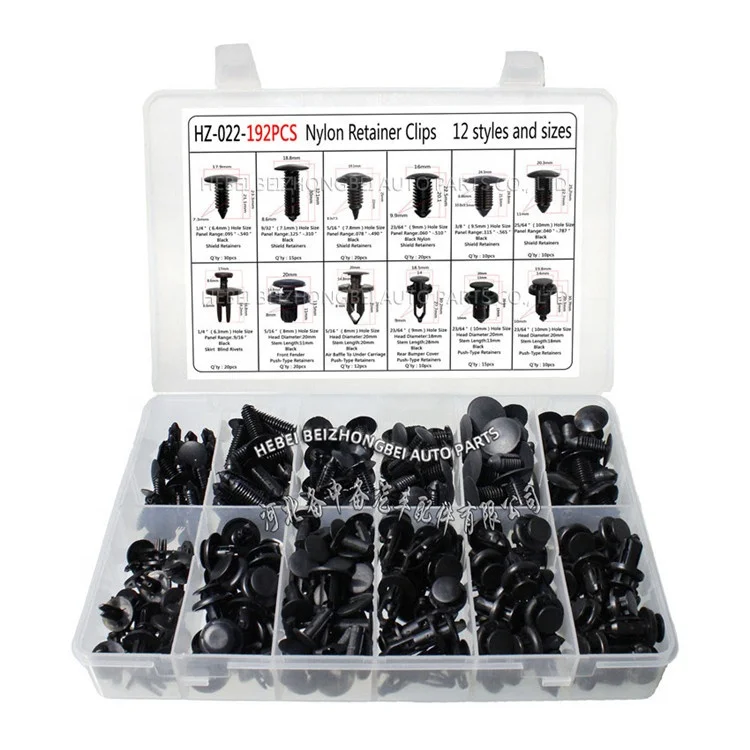 192 шт. 12 Тип смешанные специальный автомобиль крыло бампер нейлон заклепки фиксированной зажим застежка-молния для панели кузова авто клипов и пластиковые крепежи