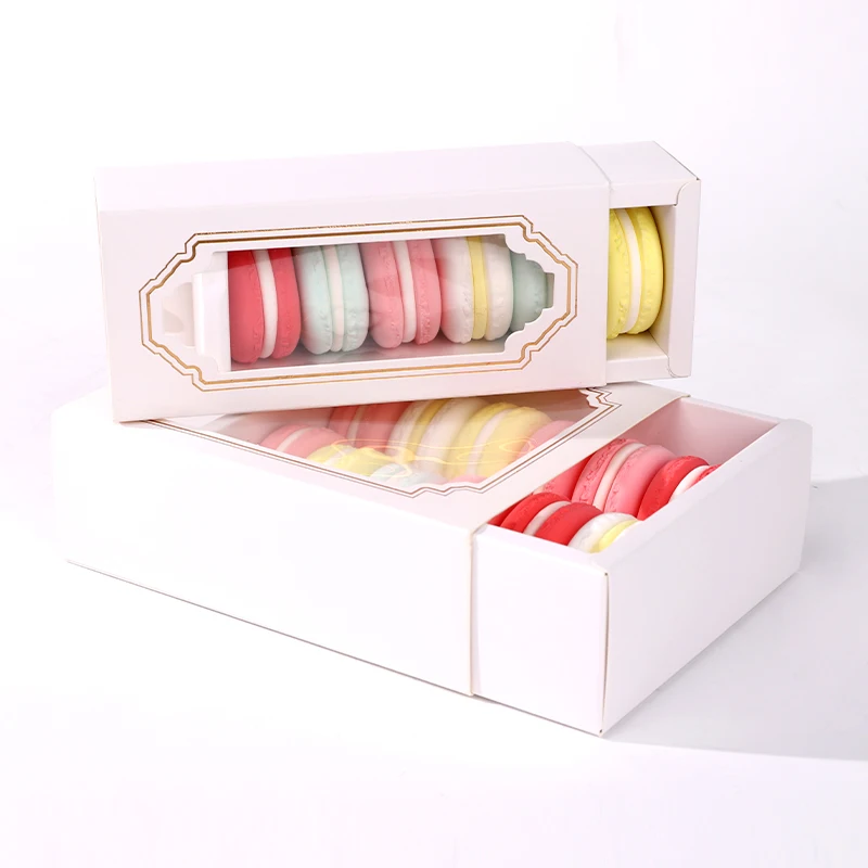 Eco Takeway Food Retail Pie Clear Cake Pastry Packaging Box Macaron Packaging Customized Grey Board Rectangle Recyclable