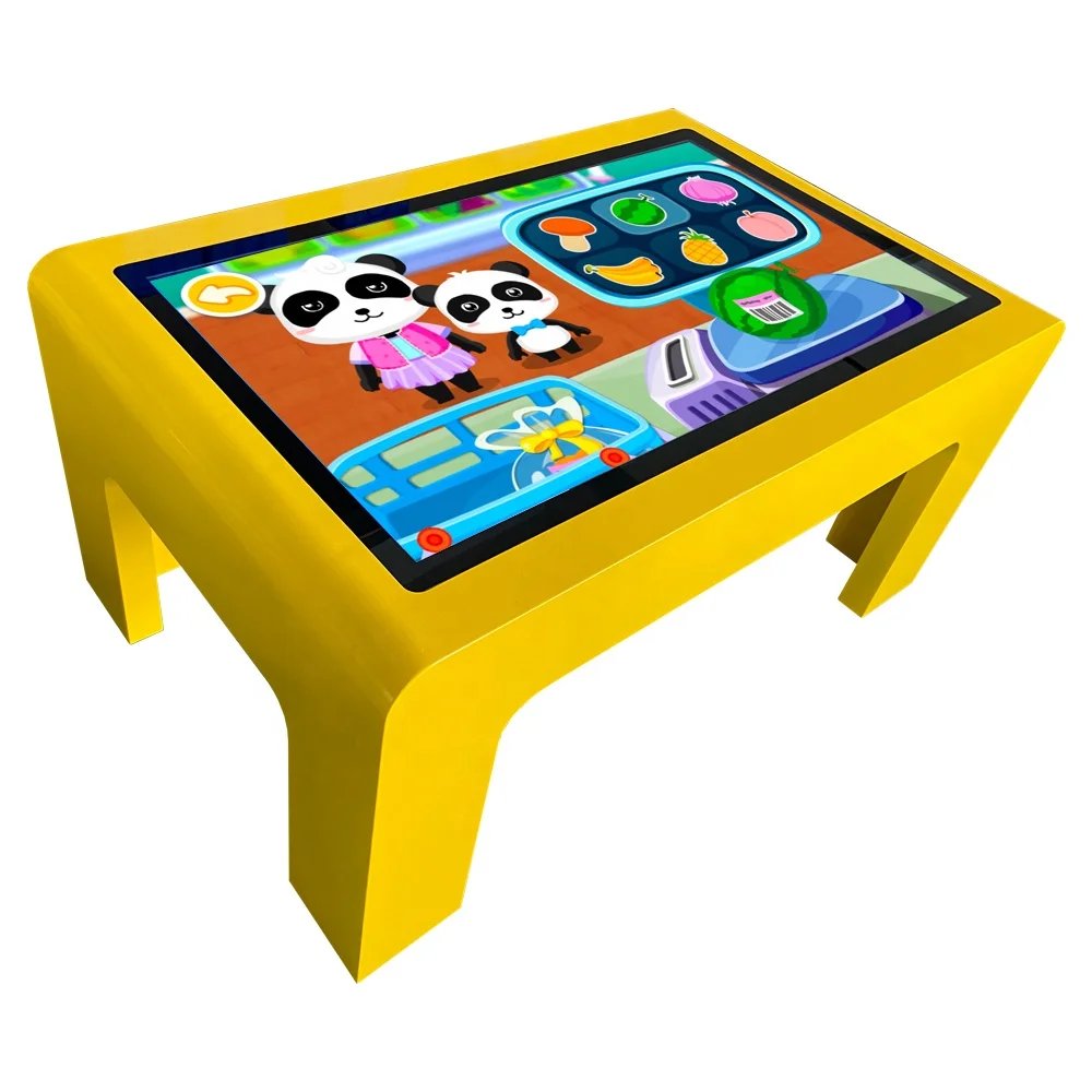 Factory price Yellow color 32 43 inch interactive electronic games touch screen display game leaning smart play table for kids