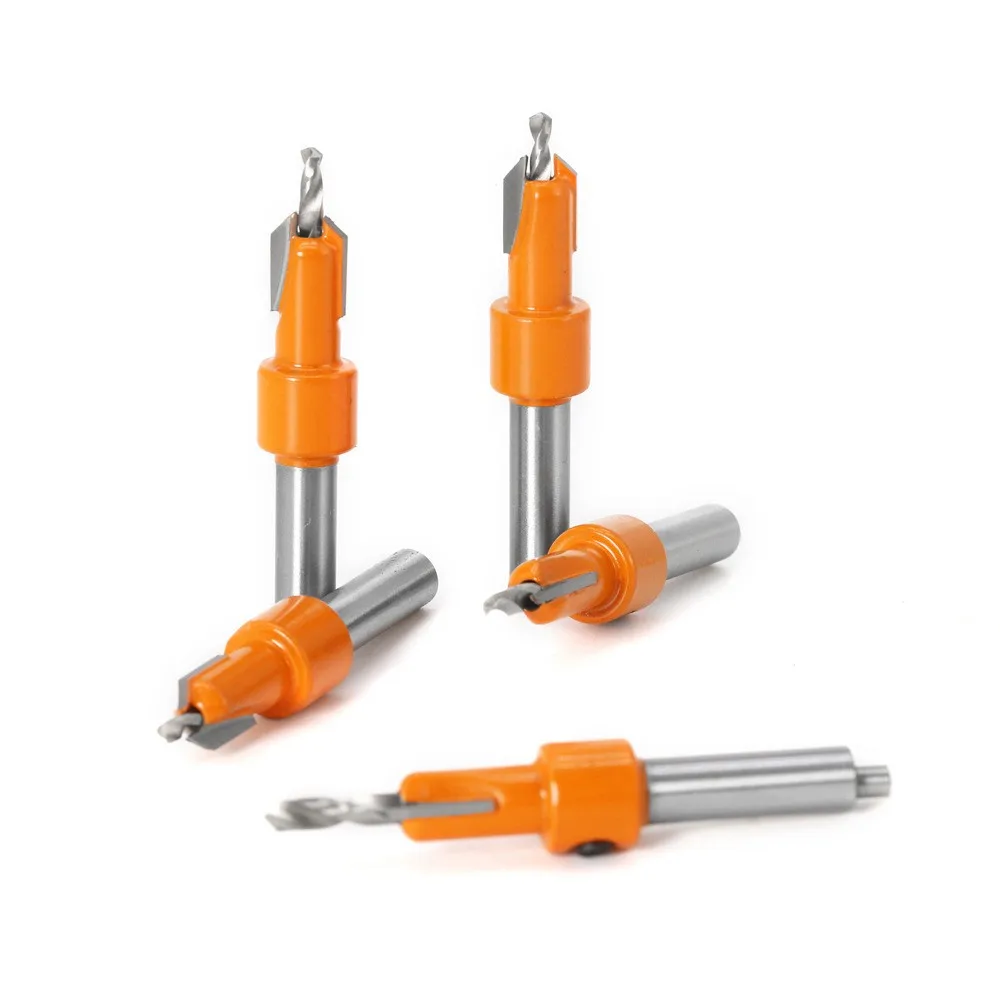 5pcs set of woodworking countersunk hole drills tapered hole drills alloy head screws step drills self tapping screws