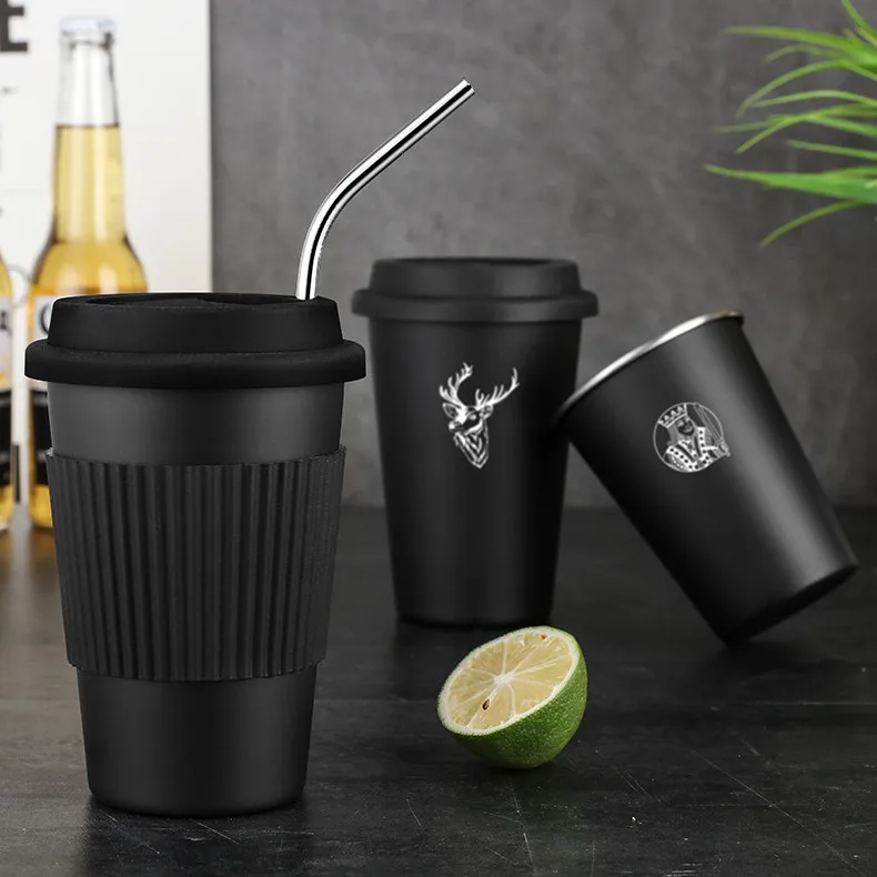 Factory direct to order cheap price black stainless steel single-layer cold drink mug portable