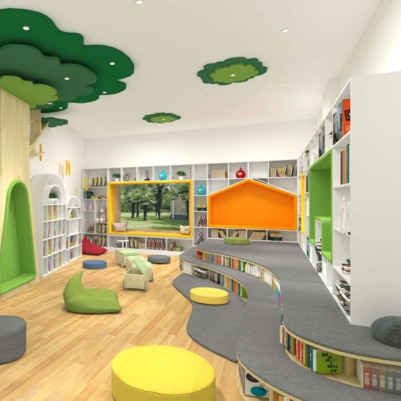 Chiquitos school library modern furniture Creative Design Library Furniture for Kid Daycare Bookshelf Wooden Reading Room Design