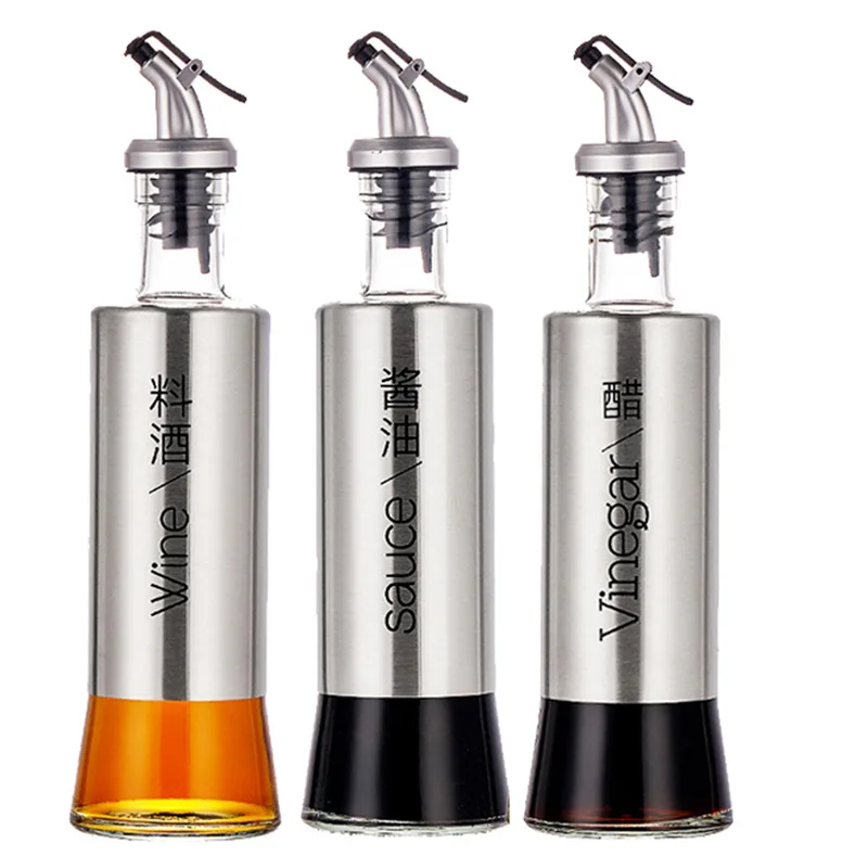 Cooking Seasoning Sauce Bottle Stainless Glass Storage Bottle Oil Bottle With Free Funnel