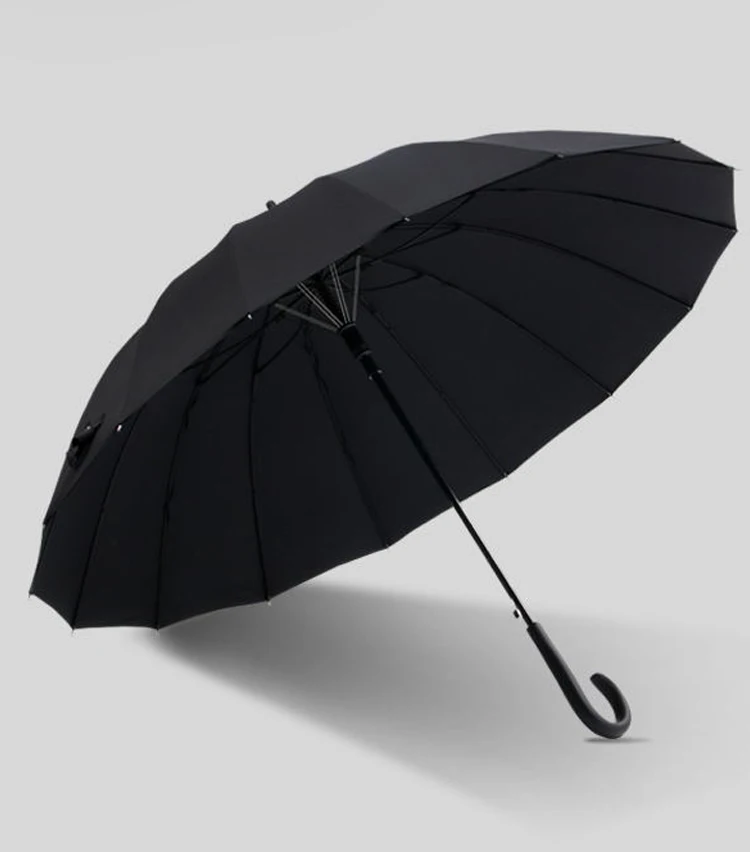 Wholesale fiberglass frame wind proof 16 rib umbrella straight with logo custom print with cuvred handle