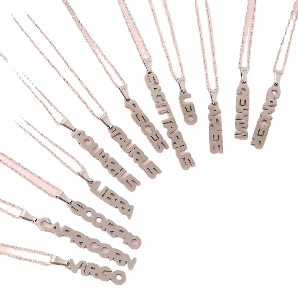 Wholesale 12 Constellations Astrology Horoscope Star Initial Necklace Stainless Steel Pendant Necklace