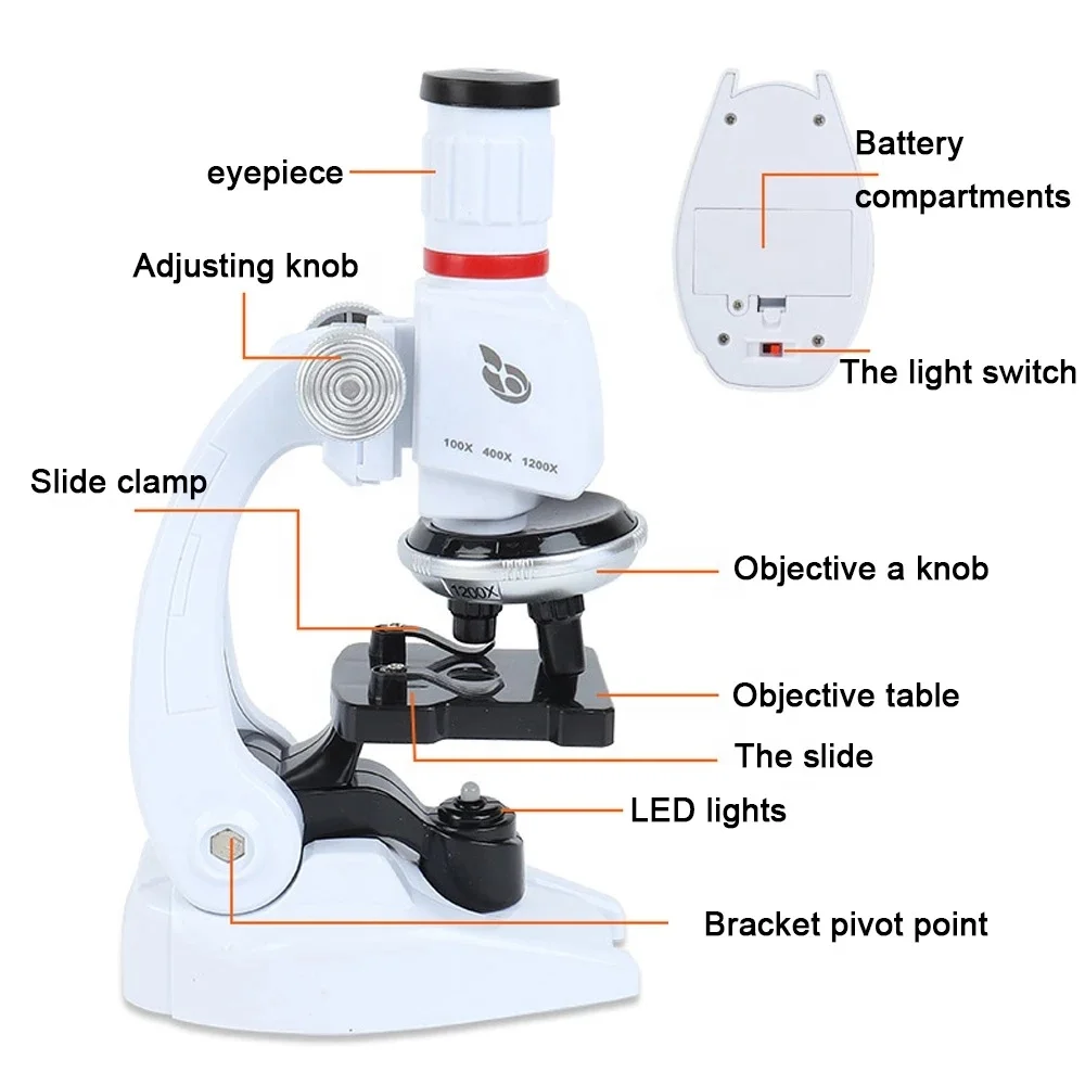 Children Microscope Kit Lab Led 100/400/1200x Kids Zoom Microscope Biology For School Home Science Educational Toys Child Gifts