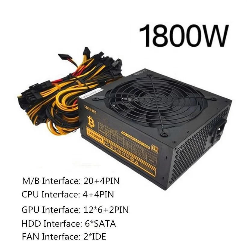 Блок питания 1800 Вт 110 В/220 В для 6 8GPU блок майнинга ATX GPU ETH в