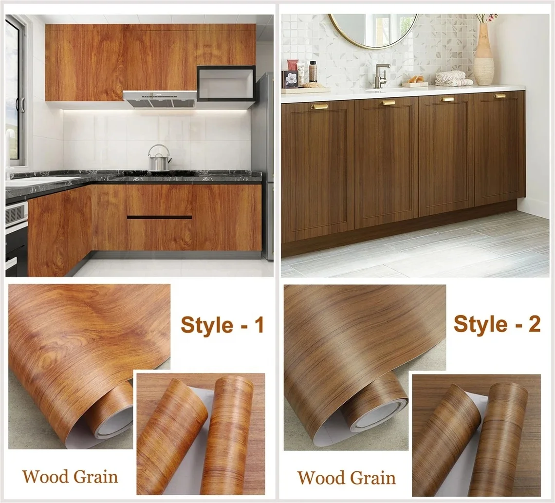 wood grain design kitchen cabinet pvc decorative film