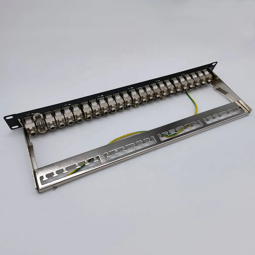 1U 24 Port Cat6a Shielded Patch Panel Loaded with STP Cat6a Keystone Jack