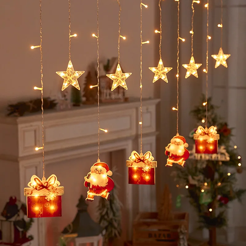 2023 Christmas Decoration Led Curtain Lights Santa Claus Snowflake Pendant String Lights for Christmas Decoration