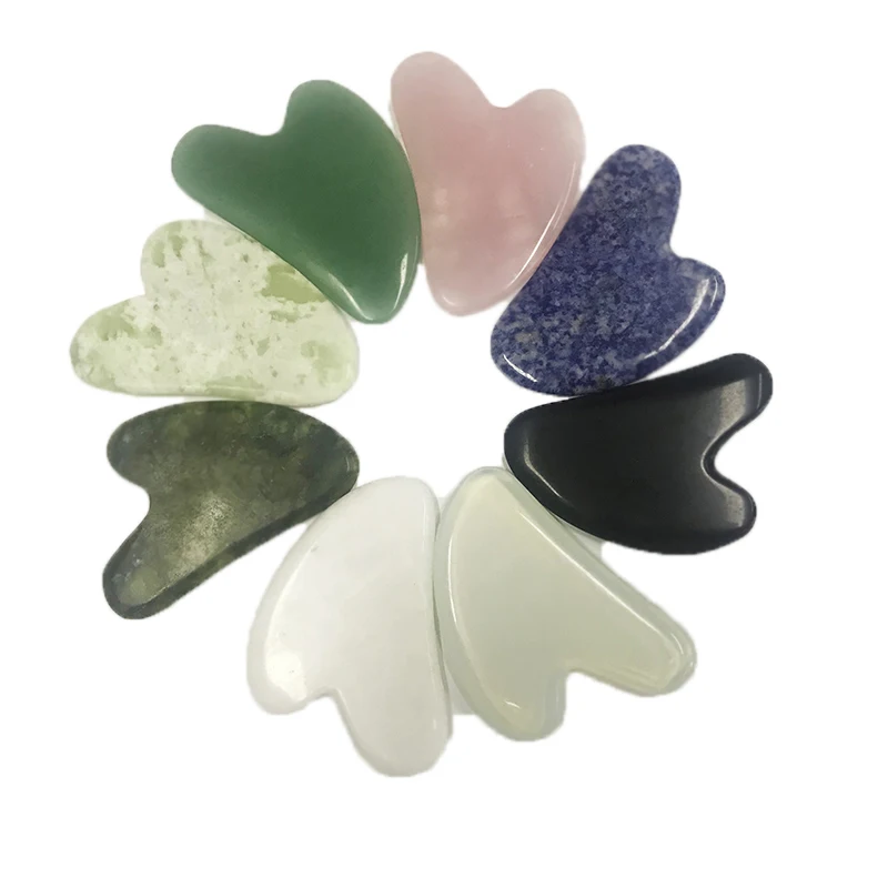 Heart shape healing guasha facial tool, natural opal rose quartz crystal jade gua sha stone