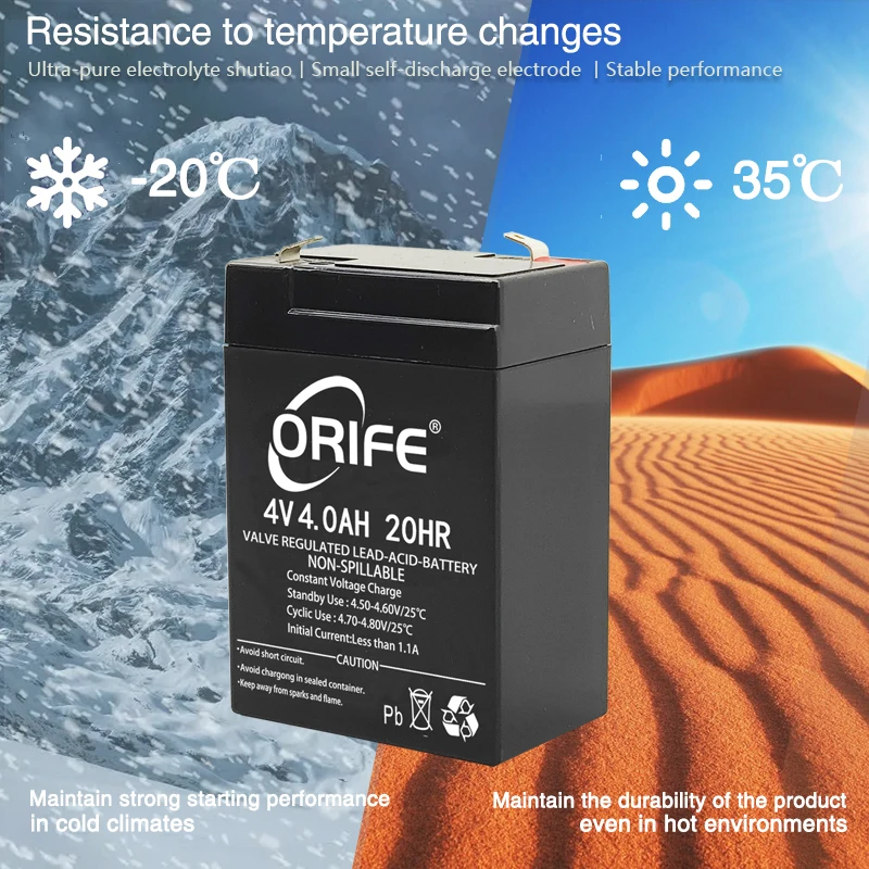 ORIFE custom manufacturing long life vrla agm sealed lead acid 4ah 4v battery