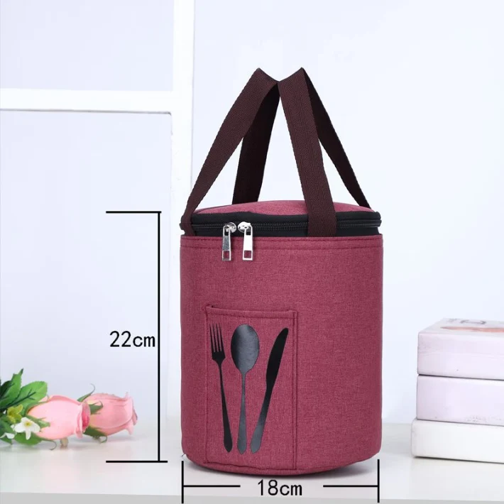 New Round insulated carrying lunch bag camping fresh food picnic bag foldable outdoor waterproof cooler tote bag