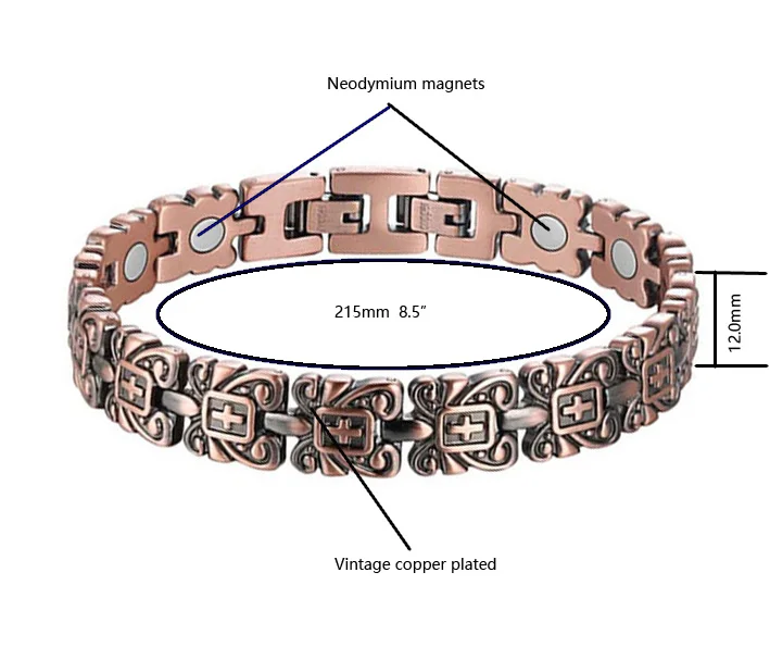 Hot Sale Wholesale Fashion Magnetic Therapy Bracelet Vintage Copper Plated Heath Pure Bracelets for Men