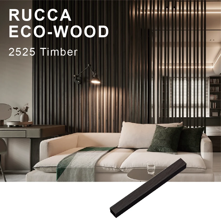 Foshan Rucca wpc outdoor timber tube, timber ceiling wooden composite fence gate slats 25*25mm