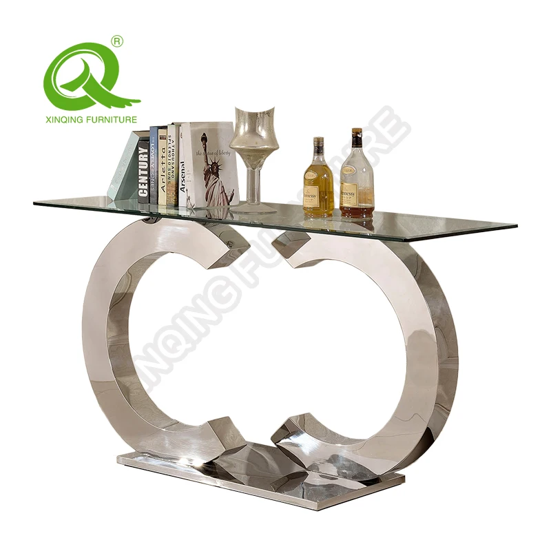 luxury glass top stainless steel base hallway corner console table decorative living room console table