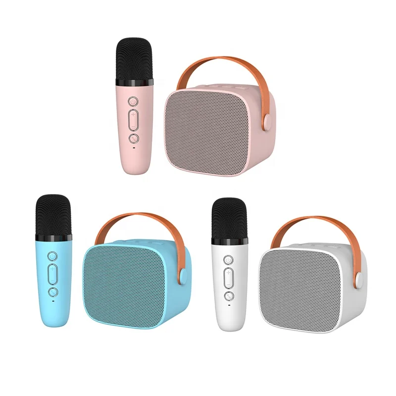 2023 New Mini Karaoke Machine with 2 Wireless Microphones Portable Speaker for Adults Kids Singing Support USB-C AUX TF
