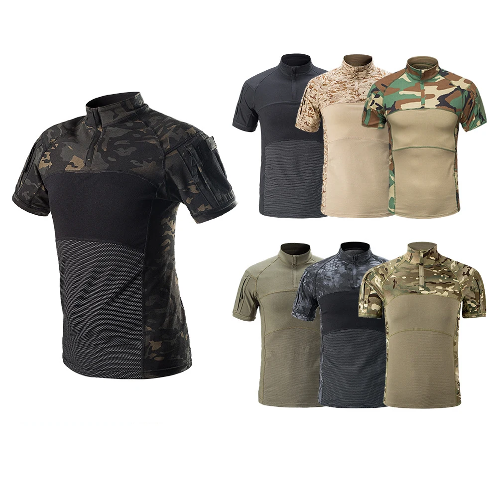 Wholesale outdoor Security black green men camouflage tactical cloth t-shirt uniform Frog Combat suit