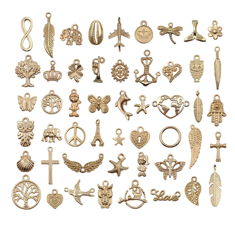 wholesale 50 pcs or100 pcs charms DIY Necklace Bracelet Accessory Jewelry Making Alloy Small Mixed Metal Pendants Charms