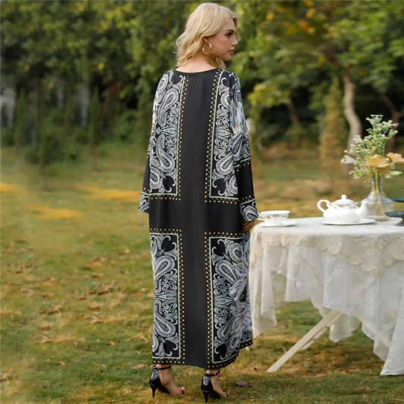 Spring/Summer 2021 New Muslim Abaya Islamic Women Clothing Loose Plus Size Printing Dubai Abaya Dress Robe Traditionnelle Arabe
