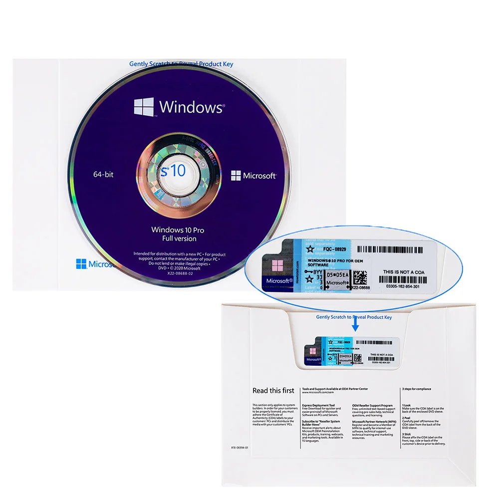 Microsoft windows 10 professional OEM license key 32bit 64bit DVD activation windows 10 pro software