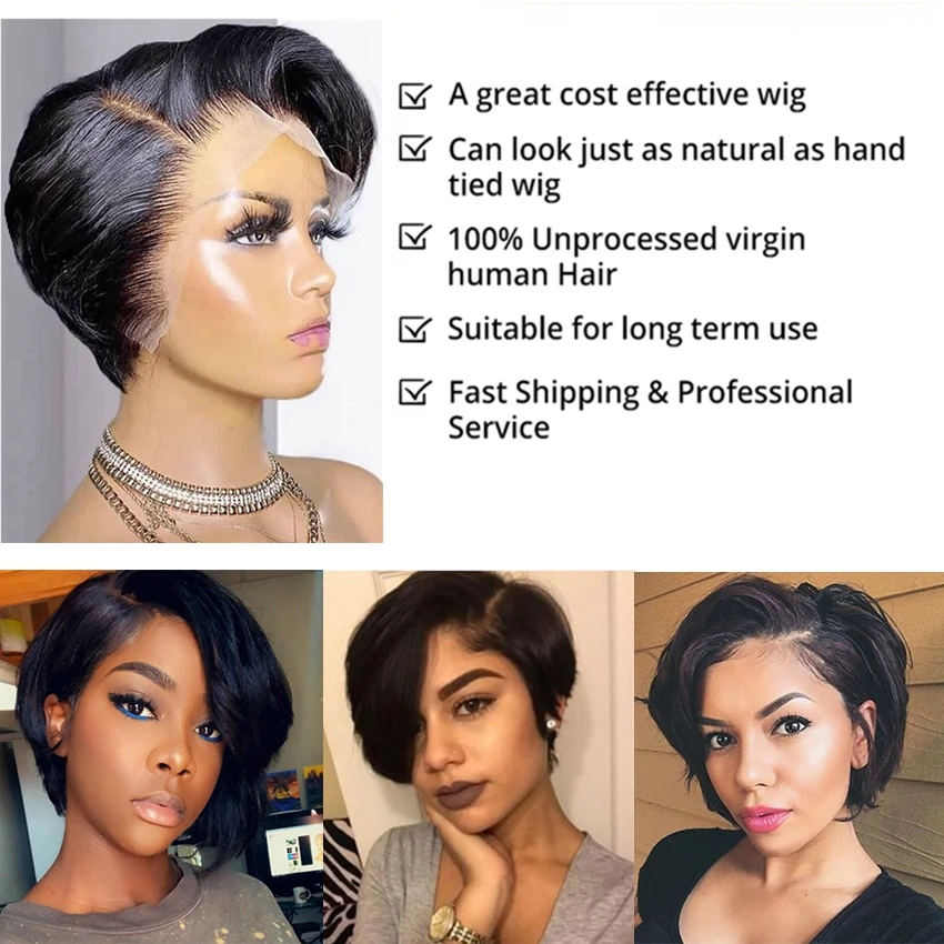 Wholesale Cheap Pixie Cut Wig Short Pixie curls Human Hair Lace front closure Wig Pixie Brazilian Human Hair Wigs for Women