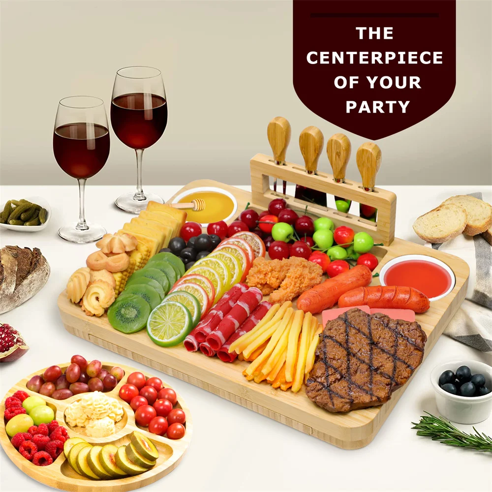 Magnetic Large Charcuterie Board Set Acacia Wood Unique Personalized Cheese Boards, Meat, Appetizer & Cheese Tray Platter