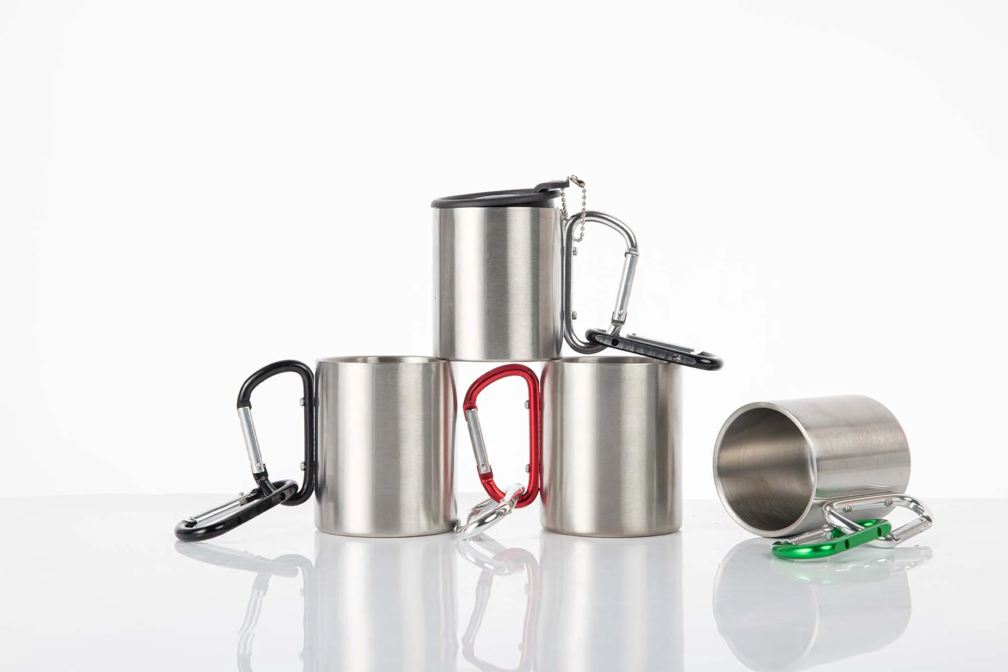 220ml 300ml Stainless Steel Camping Mug with Carabiner Clip Handle Double Wall Coffee Cup