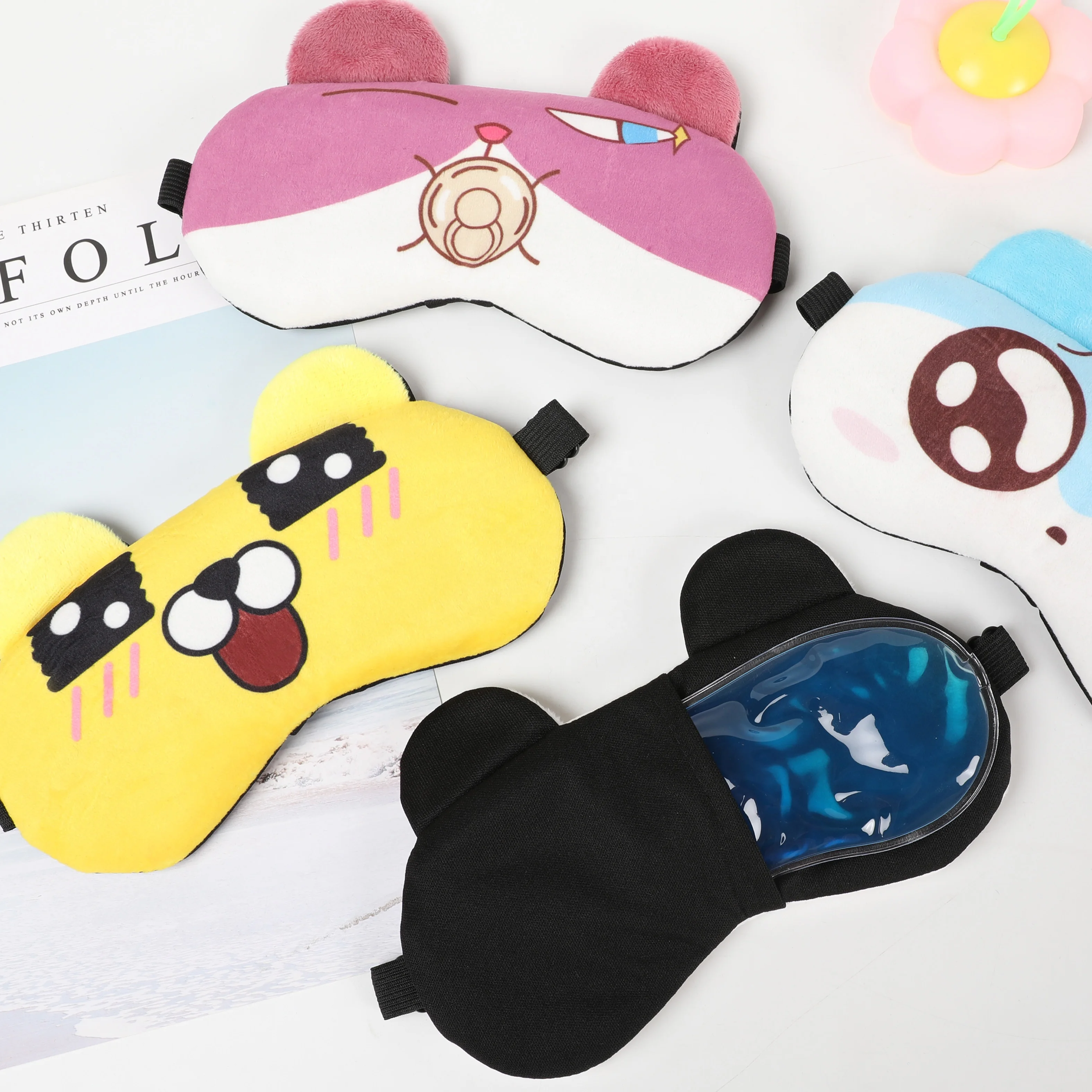 Cute Cartoon Sleeping Mask Eyepatch Ice Bag Cold And Hot Travel Blindfold Adjustable Elastic Band Eyes Cover