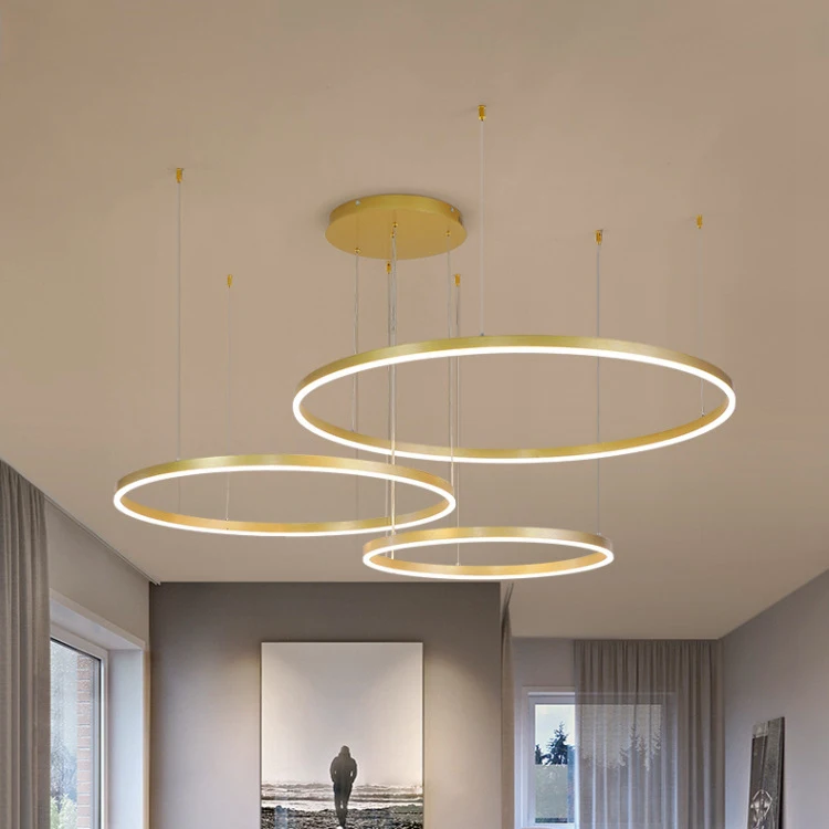 Hanging Pendant Circle 3 Rings Acrylic Ceiling Chandelier Gold Minimalist Large Round Led Chandeliers Modern Pendant Lights